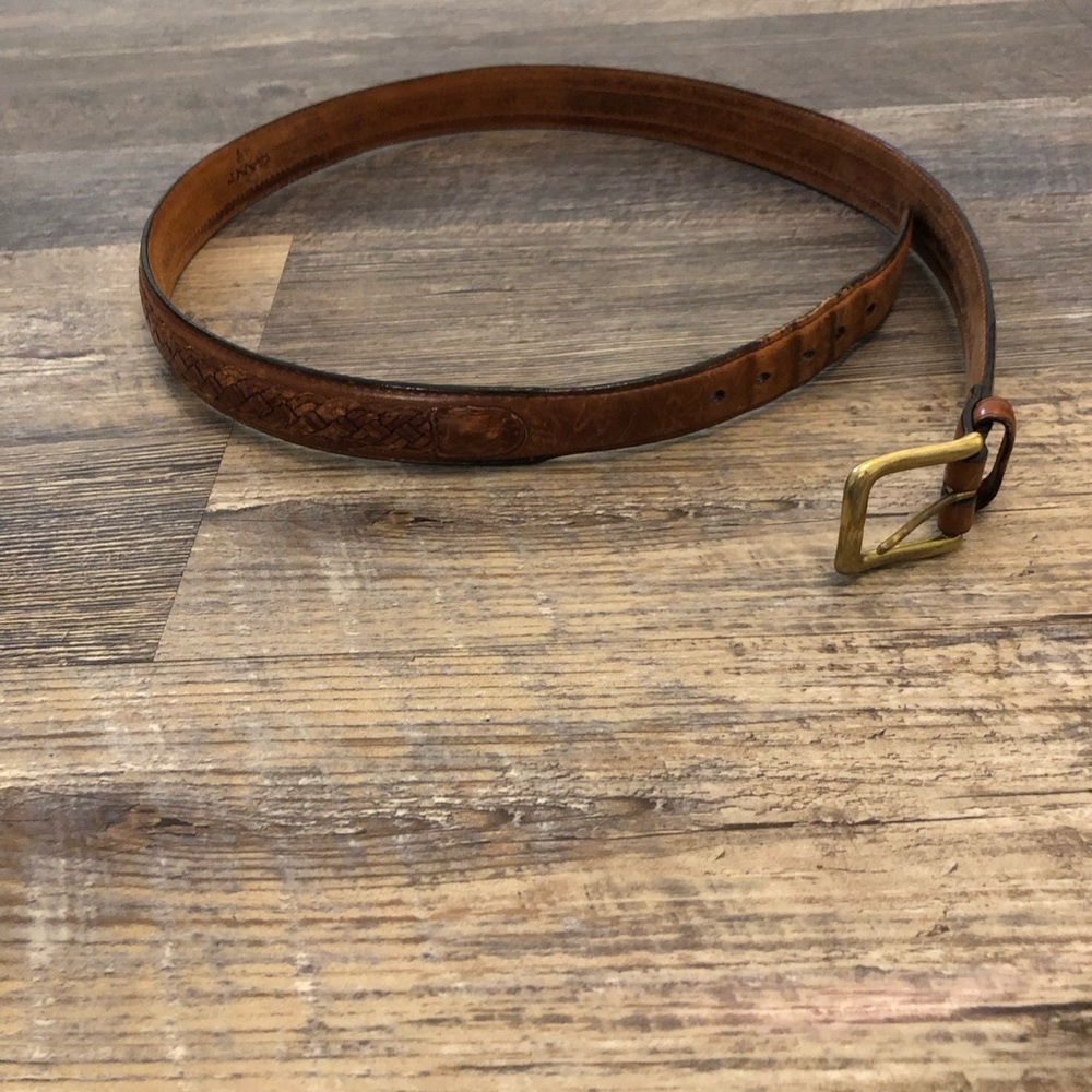 Gant Cognac Brown Full Grain Cowhide Leather Belt Vintage Braided Rustic Size 38
